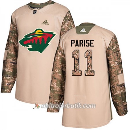 Män Ishockey Minnesota Wild Tröja Zach Parise 11 Adidas 2017-2018 Camo Veterans Day Practice Authentic